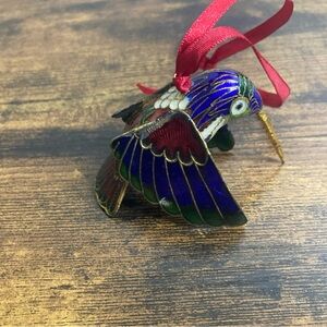 handmade cloisonné hummingbird ornament enamel on copper blue red
